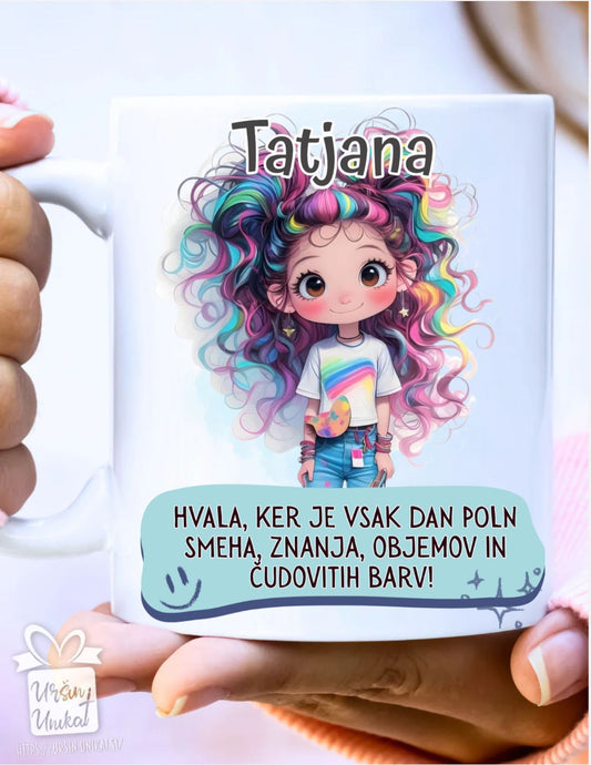 Keramična ali emajlirana skodelica "BARVE" - DARILO za učiteljico/vzgojiteljico