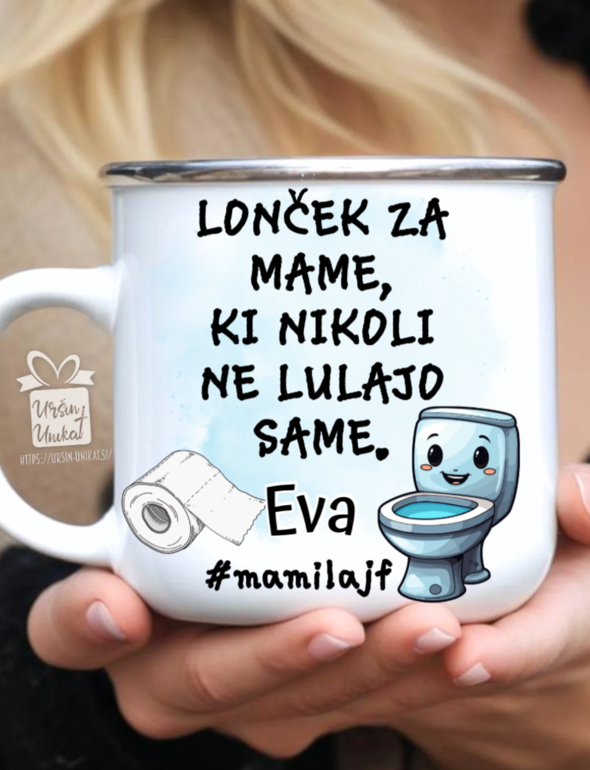 Emajliran LONČEK za mame - wc #mamilajf