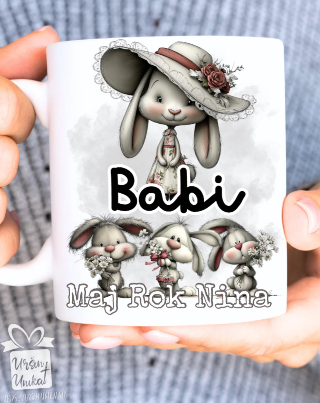 SKODELICA/FLAŠKA - Zajčki - BABI ali DEDI - darilo za Veliko Noč