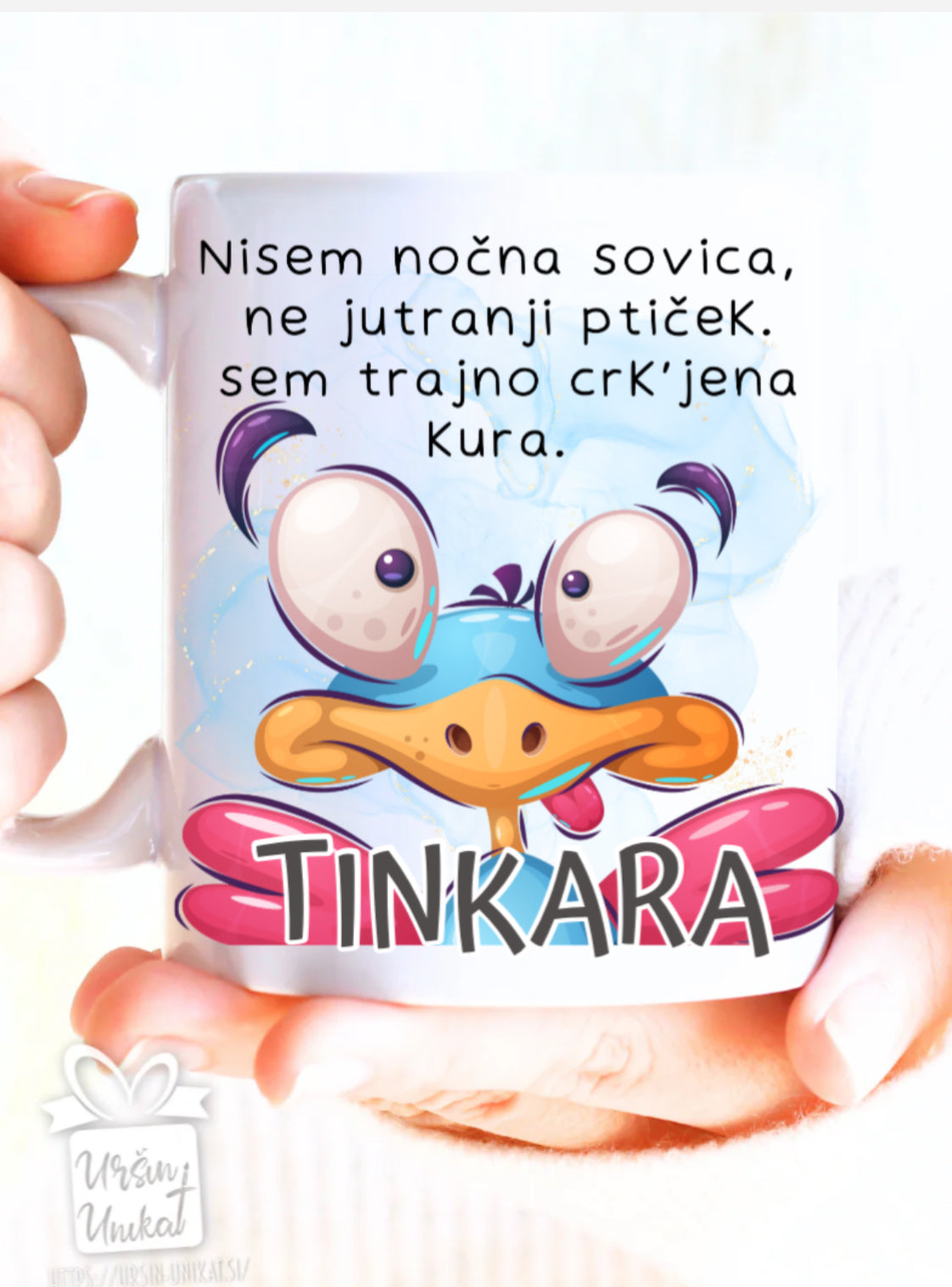 Skodelica “Trajno crk’jena kura” - smešno darilo