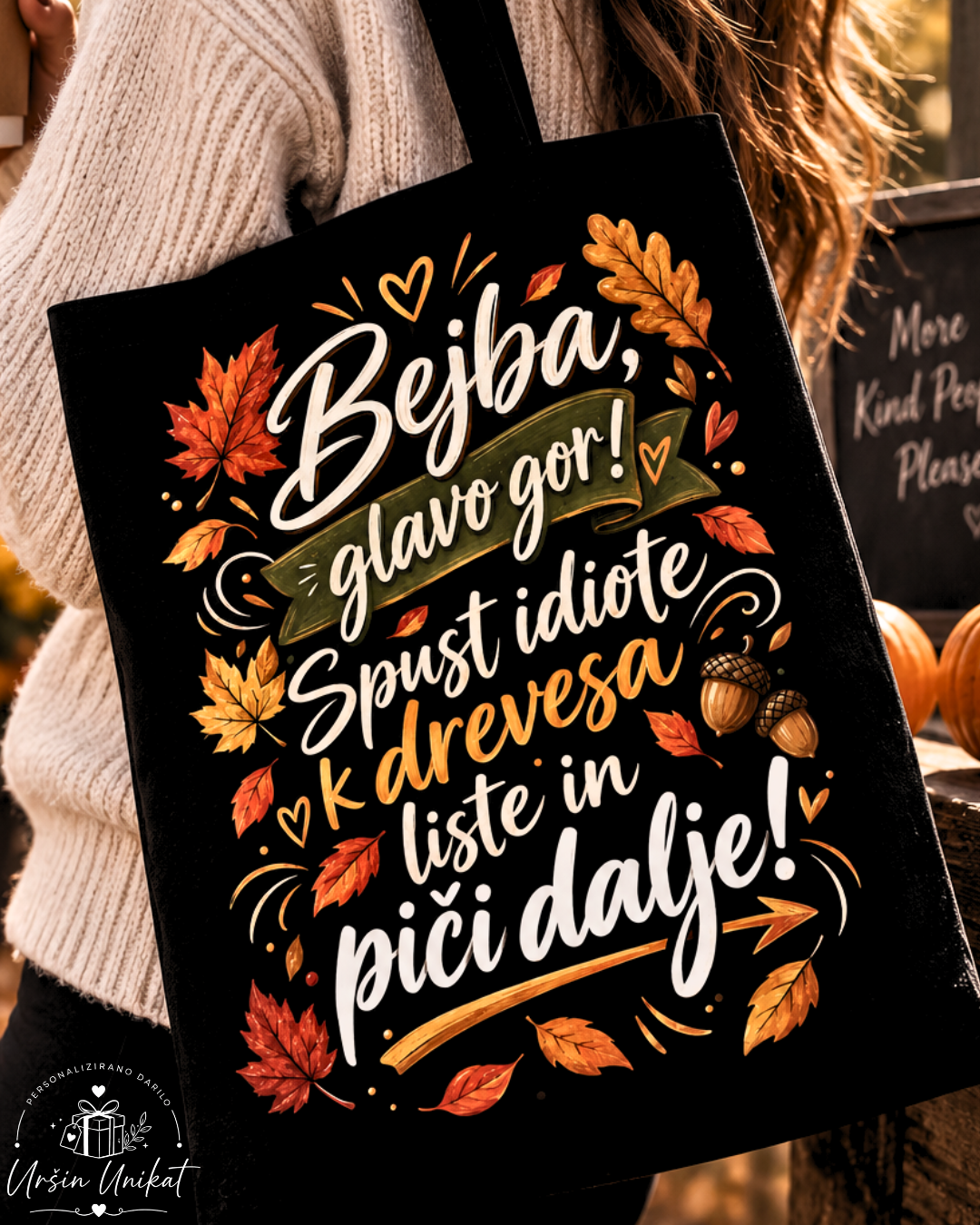 BOMBAŽNA VREČA jesenska - “Bejba, glavo gor”- tote bag