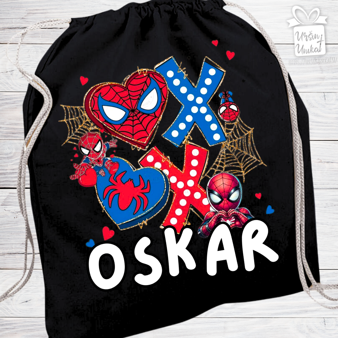 ČRNA VREČA za copate ali rezervna oblačila SPIDERMAN 2- za ŠOLO ali VRTEC