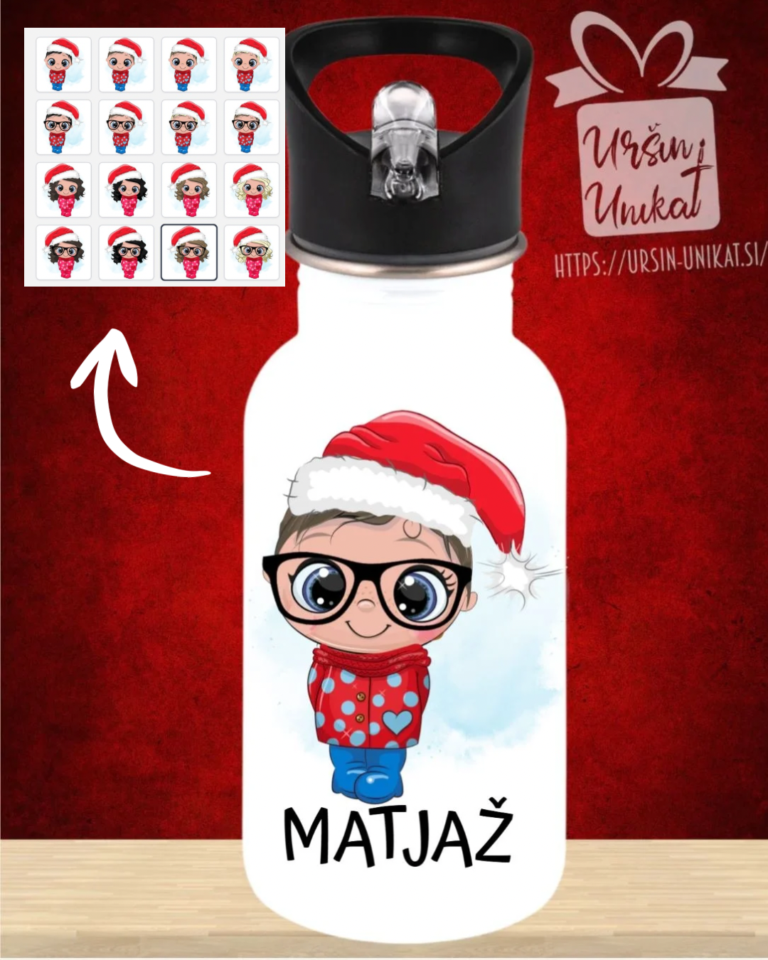 JEKLENA STEKLENIČKA OZ FLAŠKA - Božična deklica ali deček - oglej si več možnosti