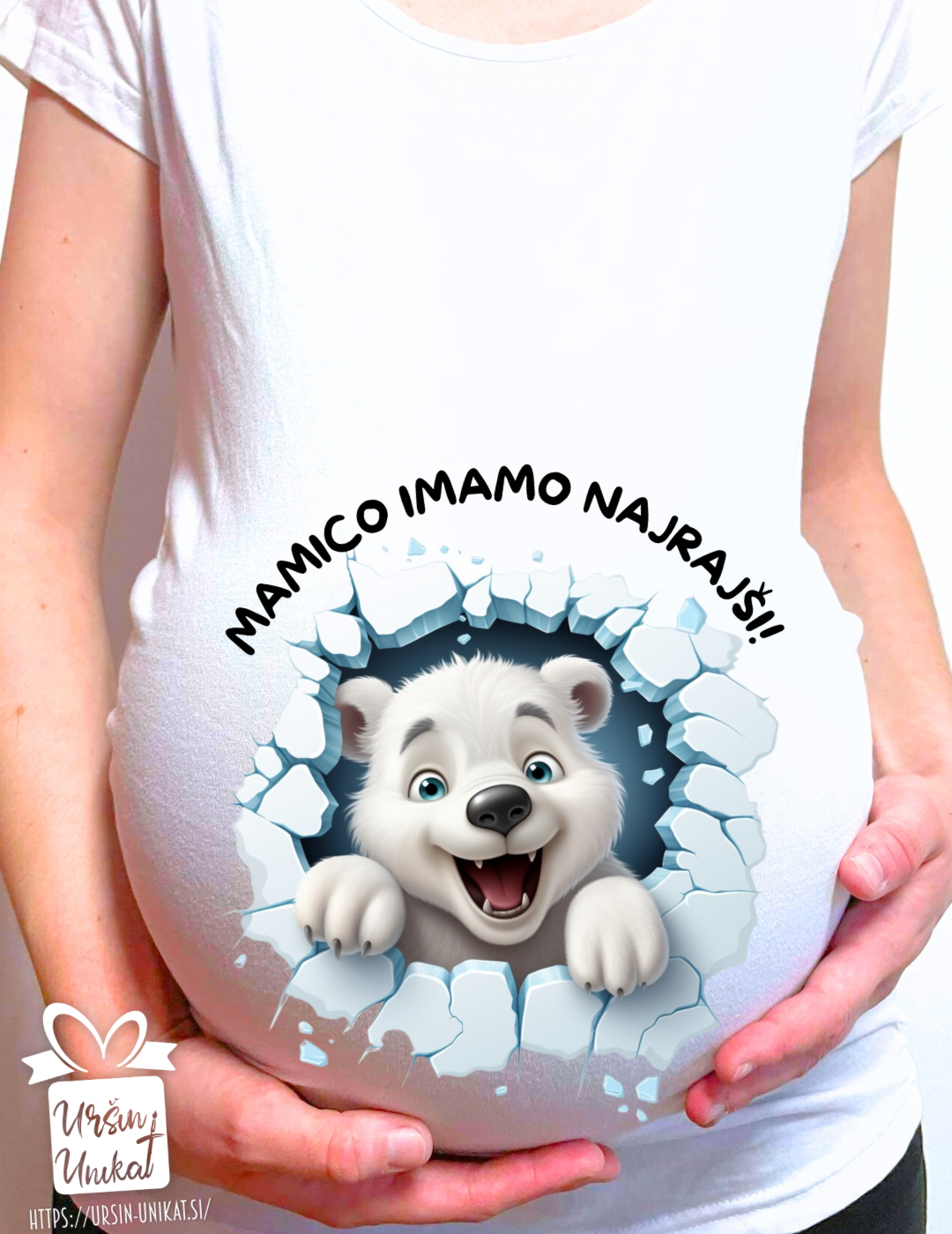 Bela NOSEČNIŠKA MAJICA "Mamico imamo najrajši” - medvedek