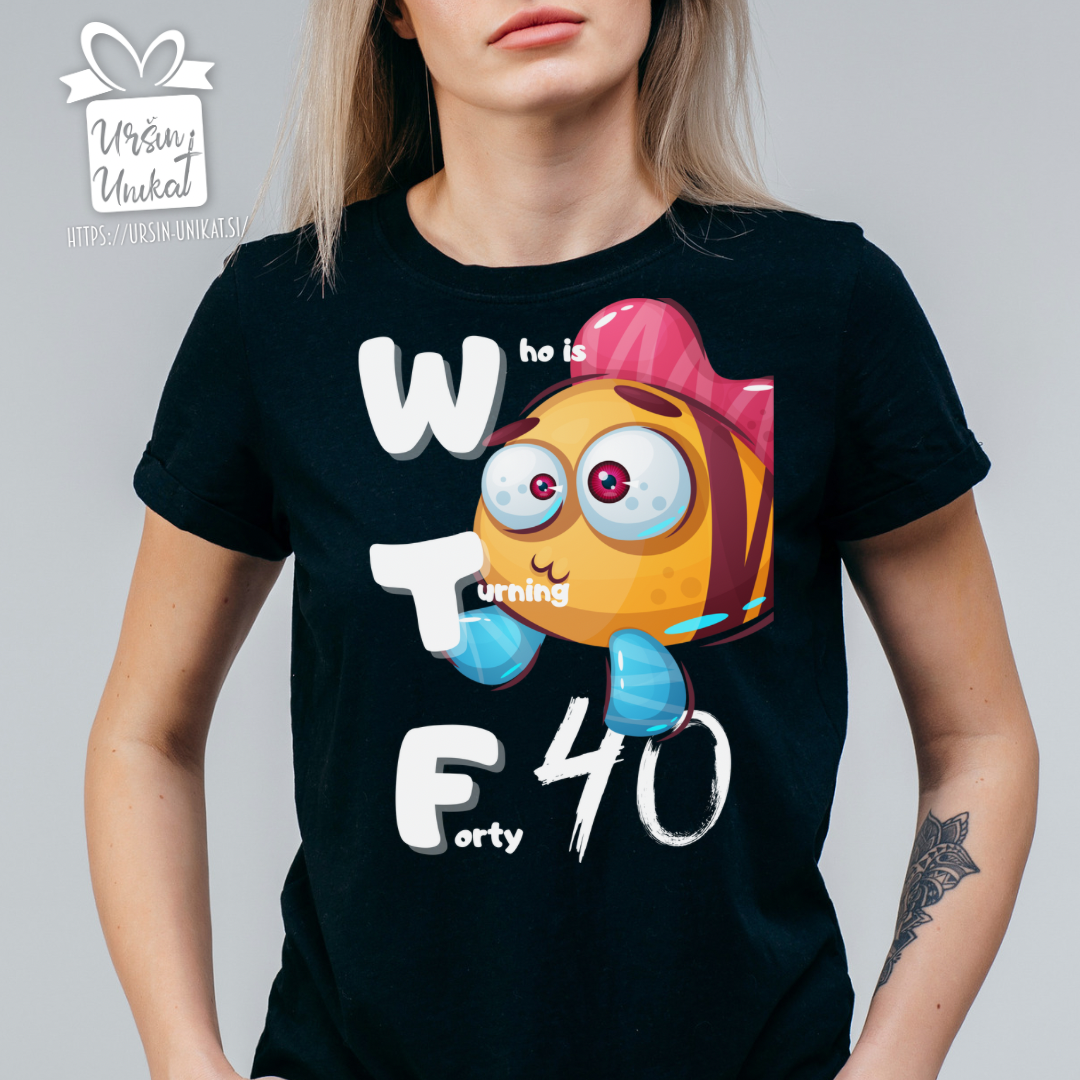 Bombažna majica "WTF” - 50 - 40 - smešno darilo - okrogla