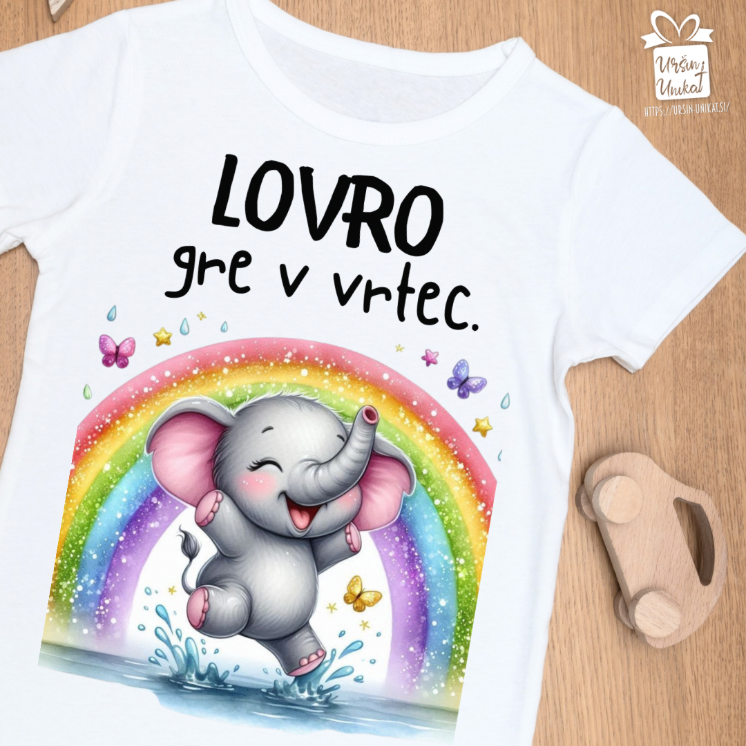 Otroška majica - GREM V VRTEC s slončkom - personalizirano darilo za otroka