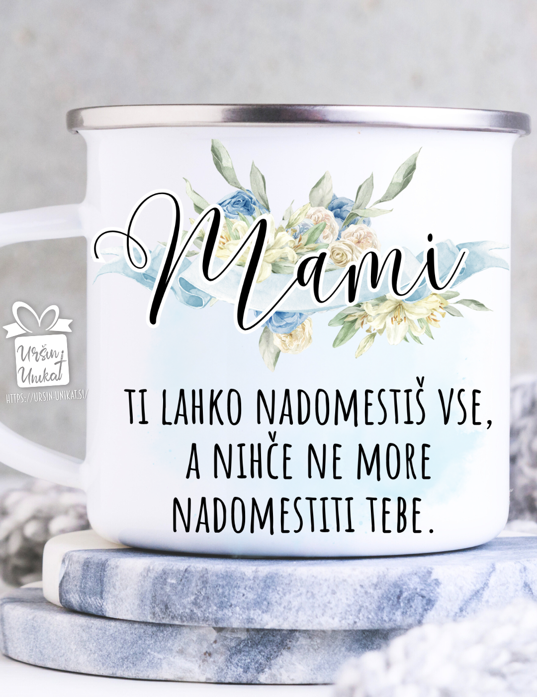 Emajlirana ali keramična skodelica "Mami - nenadomestljiva”