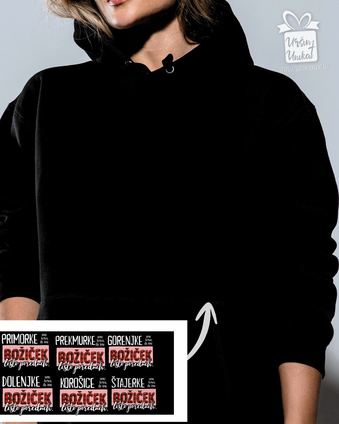 Črn hoodie/pulover: Me smo krive, da ima Božiček listo porednih - Smešno Božično darilo