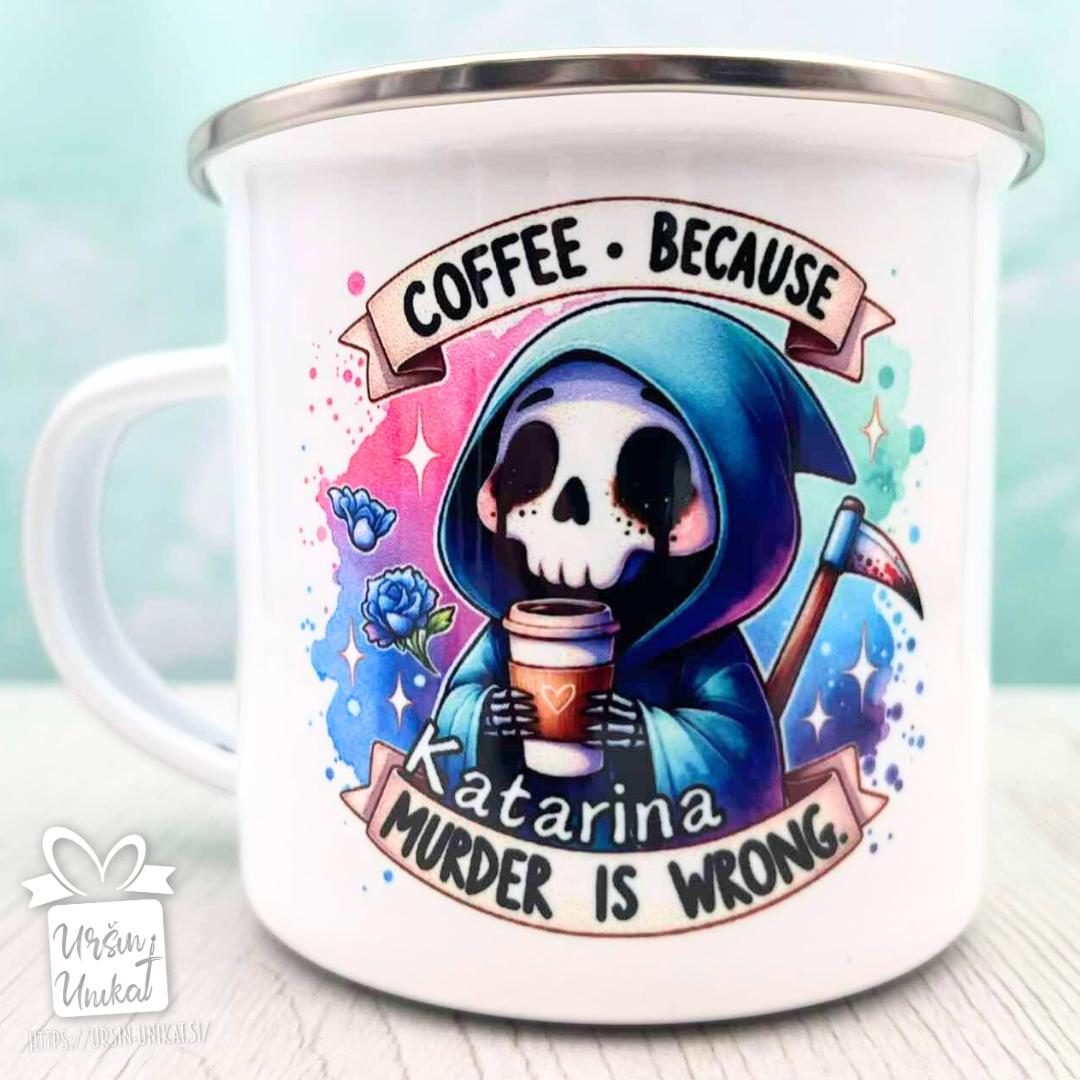 “DARILNI KOMPLET: skodelica + kavica -Coffee, because murder is wrong” - personalizirano darilo - noč čarovnic