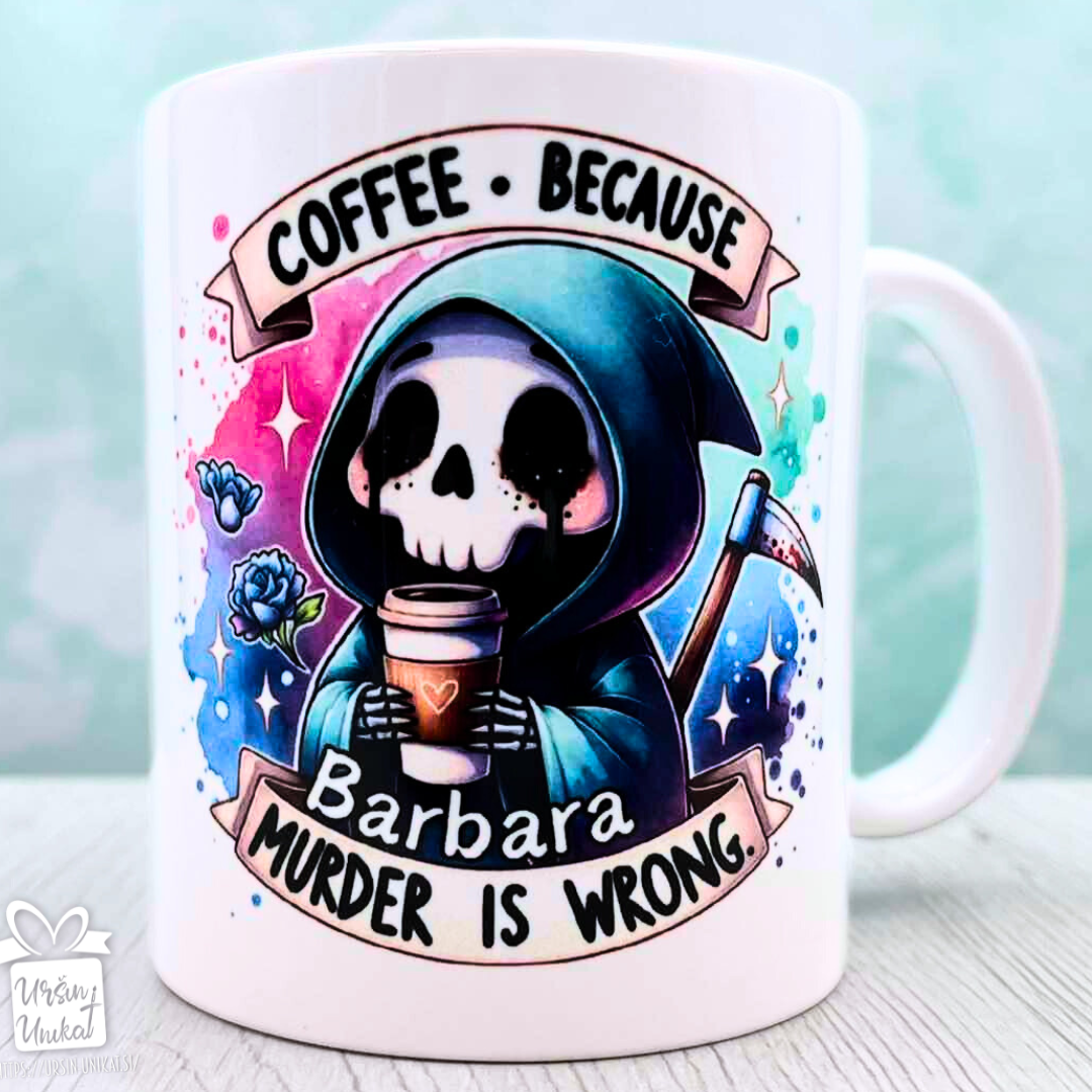 “DARILNI KOMPLET: skodelica + kavica -Coffee, because murder is wrong” - personalizirano darilo - noč čarovnic