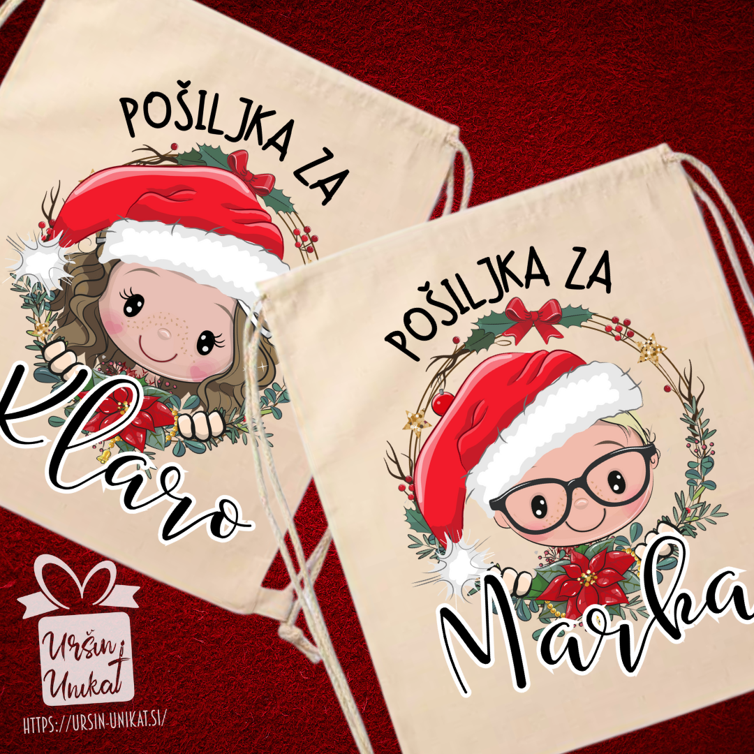 VREČA “POŠILJKA za” - MIKLAVŽ/BOŽIČEK - personalizirano darilo