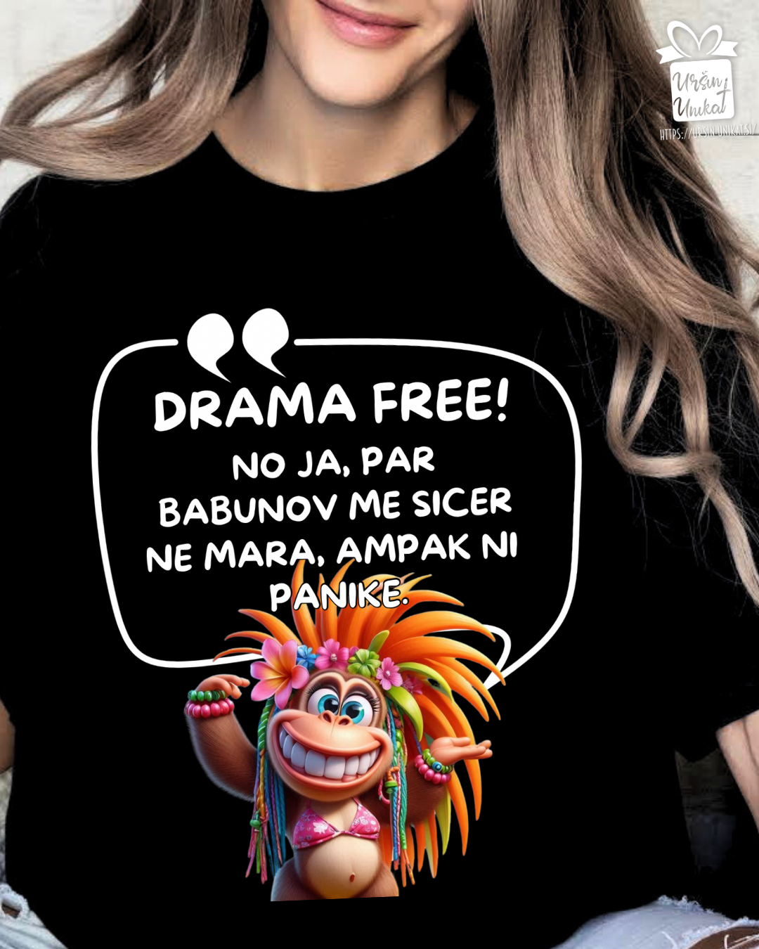 Bombažna majica “DRAMA FREE" - smešni darilo - modrosti