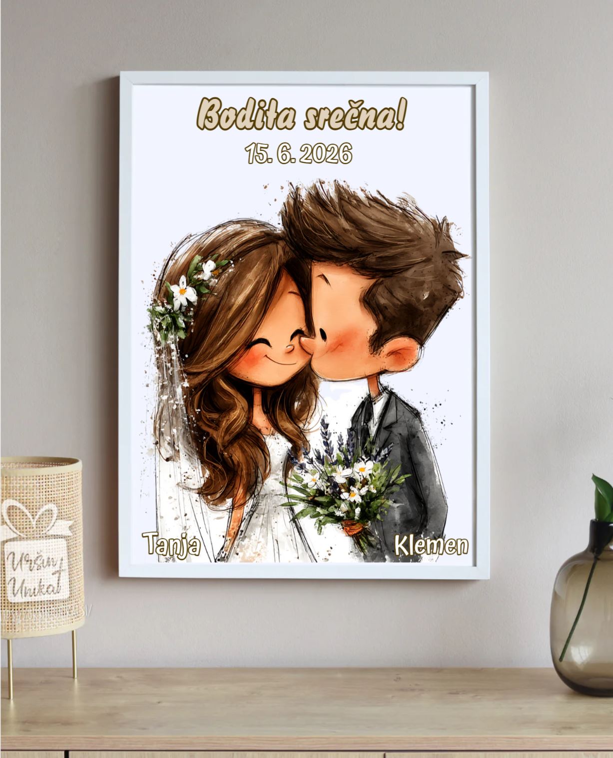 Stenska grafika z napisom & ilustracijo po želji- POROČNO DARILO ali DARILO ZA VALENTINOVO/OBLETNICO - z napisom po želji
