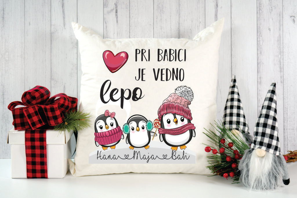 Blazina "PINGVINI - PRI BABICI ALI DEDKU (napis izbereš) JE VEDNO LEPO" Več možnosti
