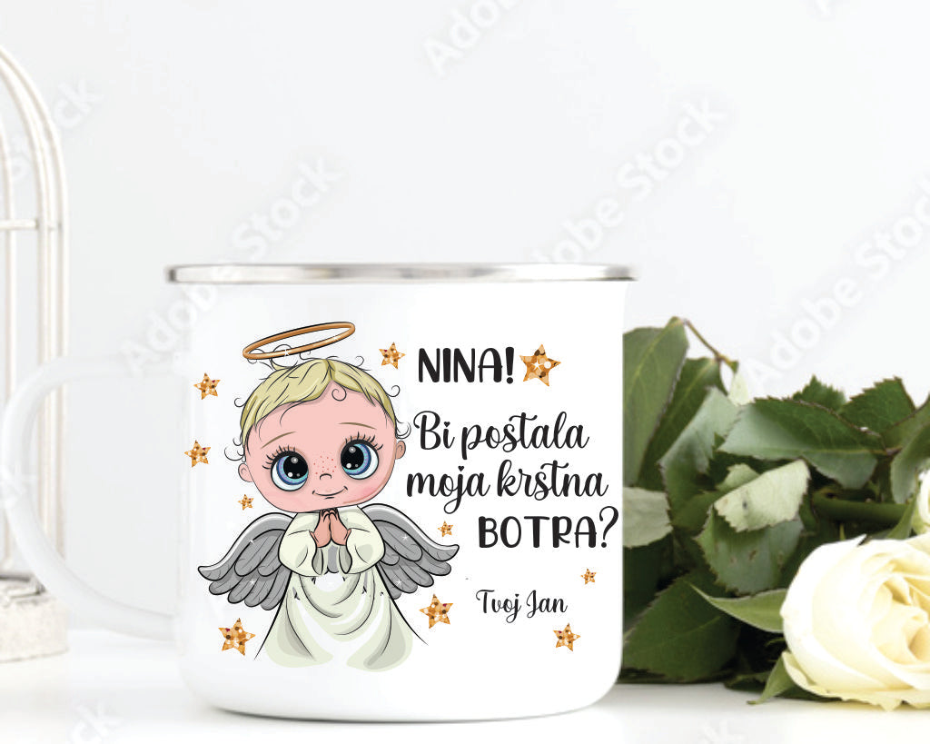 Emajlirana ali keramična skodelica - "Bi postala moja krstna/birmanska botra?" KLIKNI za več možnosti