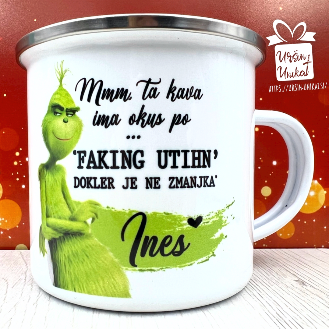 Keramična ali emajlirana skodelica "GRINCH - TA KAVA IMA OKUS PO"
