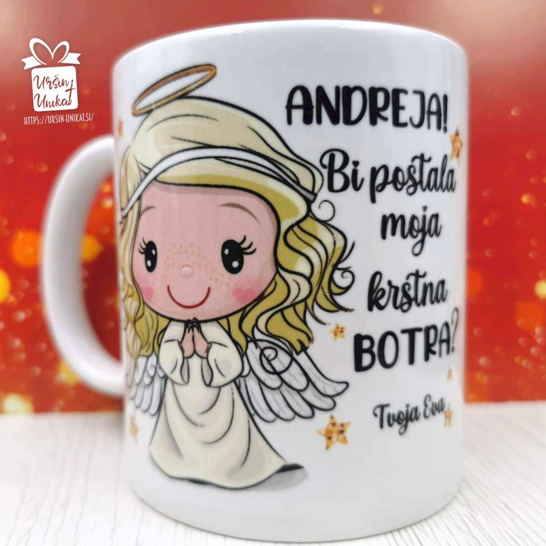 Emajlirana ali keramična skodelica - "Bi postala moja krstna/birmanska botra?" KLIKNI za več možnosti
