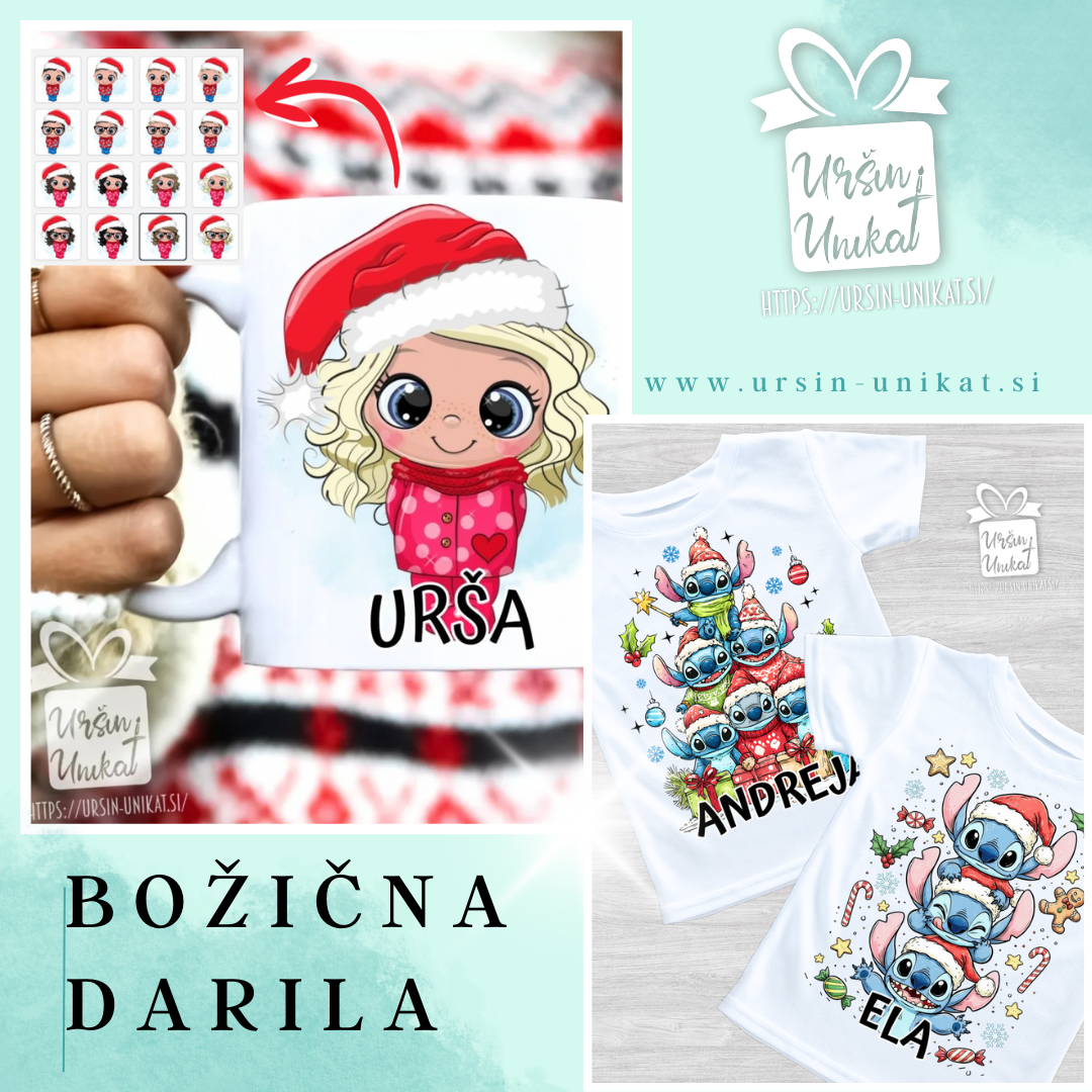 BOŽIČNA DARILA, BOŽIČNO DARILO, PERSONALIZIRANO DARILO, SKODELICA, GRAFIKA, BLAZINA, MAJICA