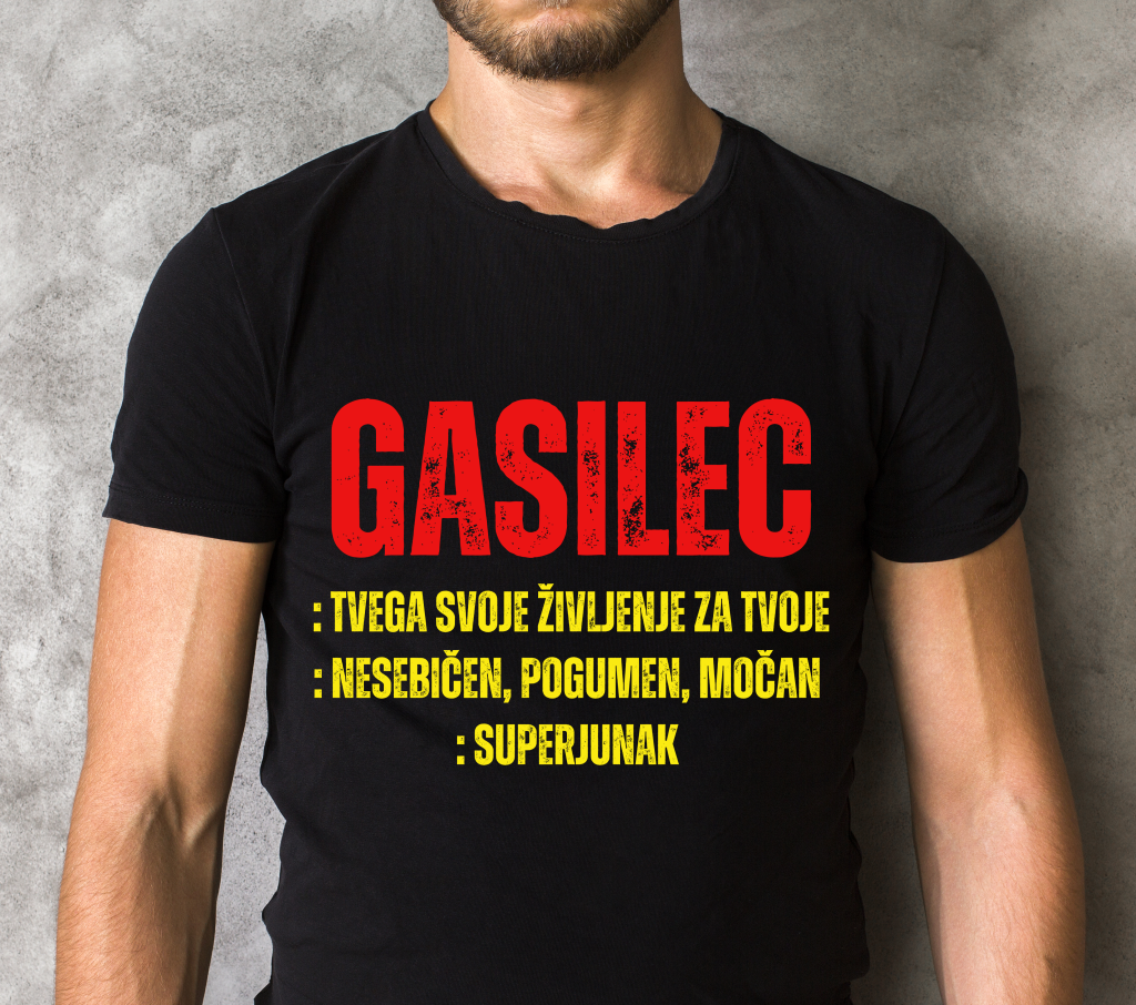 Bombažna majica "GASILEC, GASILKA" (črna majica)