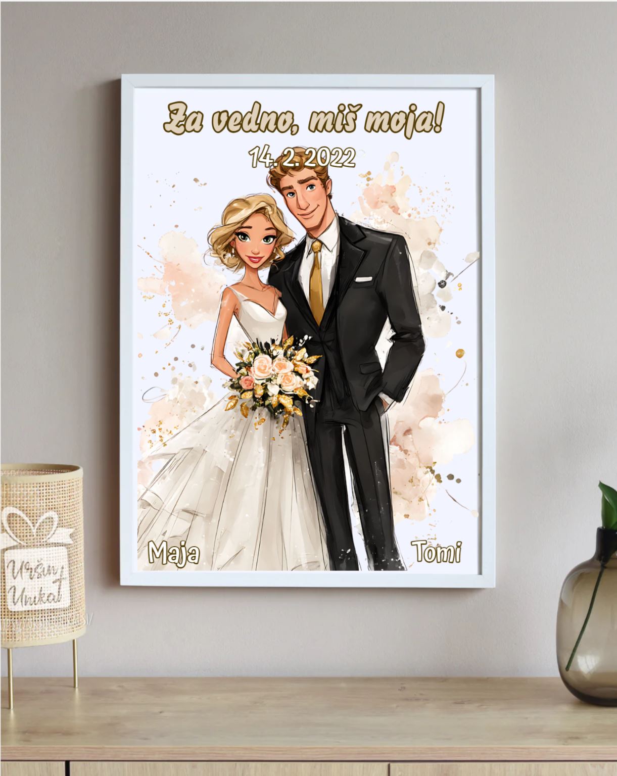 Stenska grafika z napisom & ilustracijo po želji- POROČNO DARILO ali DARILO ZA VALENTINOVO/OBLETNICO - z napisom po želji