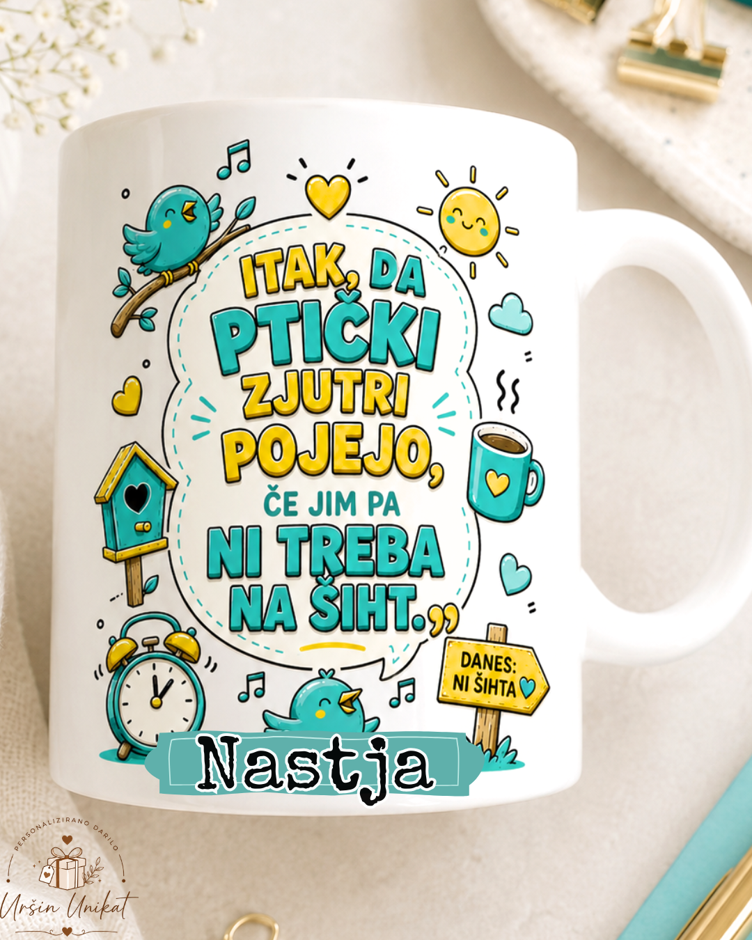 SKODELICA/FLAŠKA - “Ptički in šiht” - smešno darilo - modrosti
