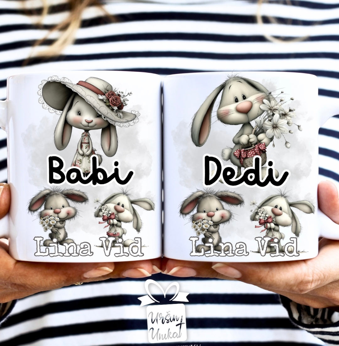 SKODELICA/FLAŠKA - Zajčki - BABI ali DEDI - darilo za Veliko Noč