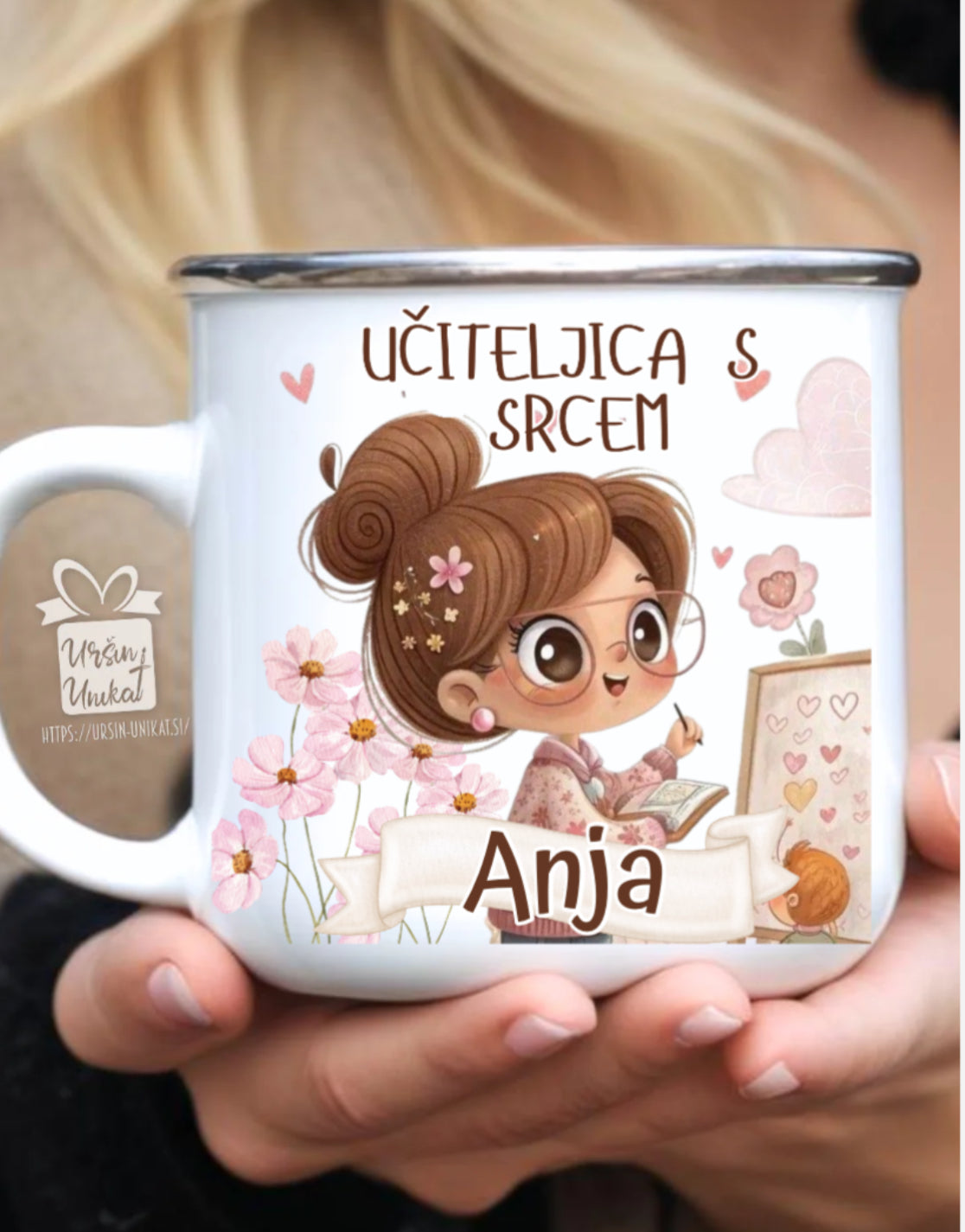 Emajlirana skodelica “Učiteljica s srcem” - darilo za učiteljico