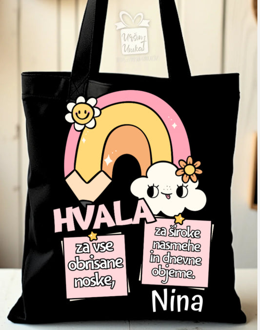 BOMBAŽNA VREČA - HVALA - darilo za vzgojiteljico