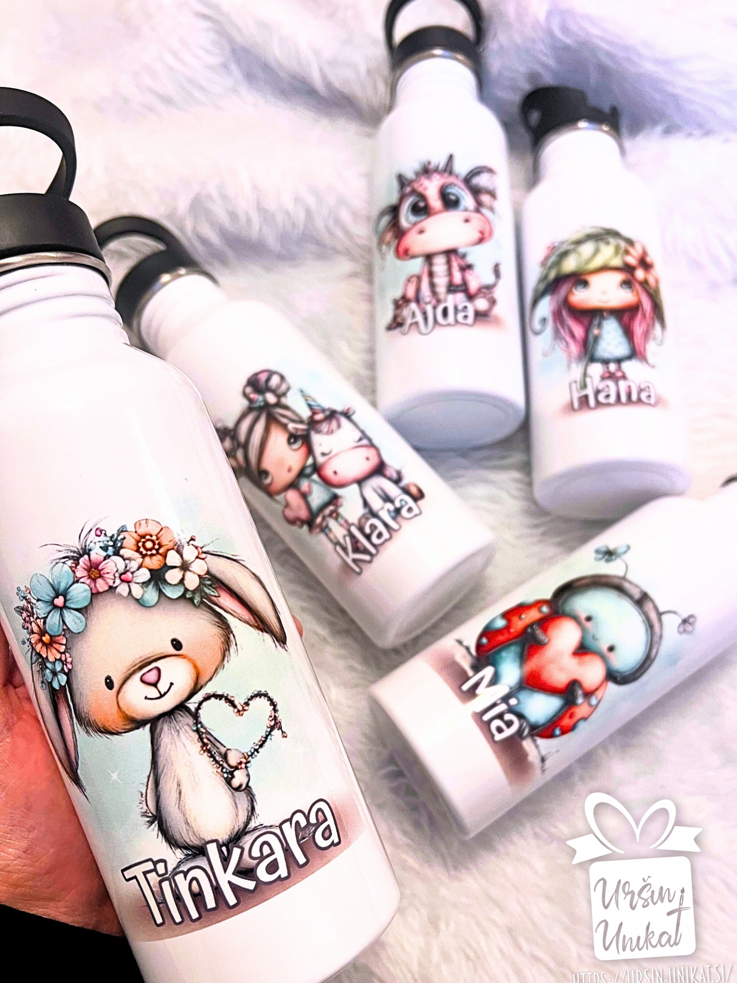 SKODELICA/JEKLENA STEKLENIČKA OZ FLAŠKA - “Pravljični ” več otroških motivov