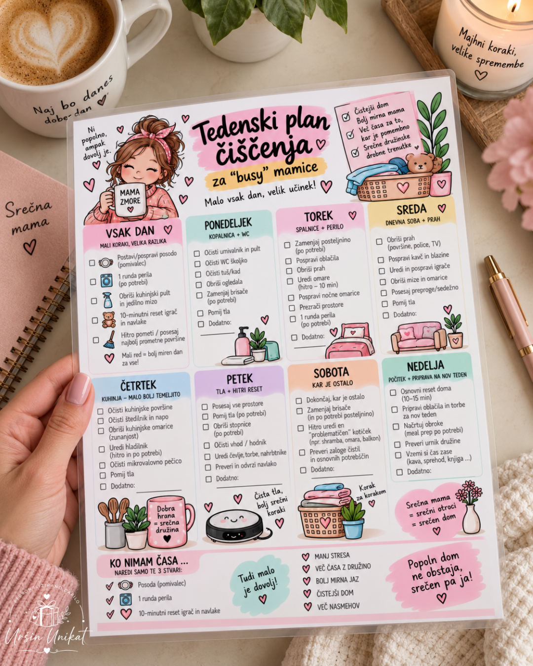TEDENSKI PLAN ČIŠČENJA za “busy” mamice - PDF ali print