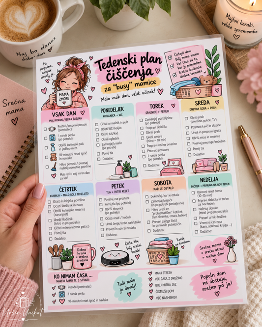 TEDENSKI PLAN ČIŠČENJA za “busy” mamice - PDF ali print
