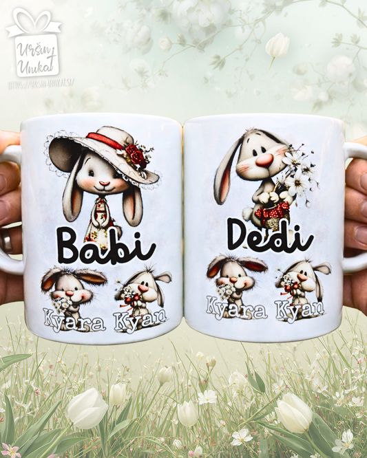 SKODELICA/FLAŠKA - Zajčki - BABI ali DEDI - darilo za Veliko Noč