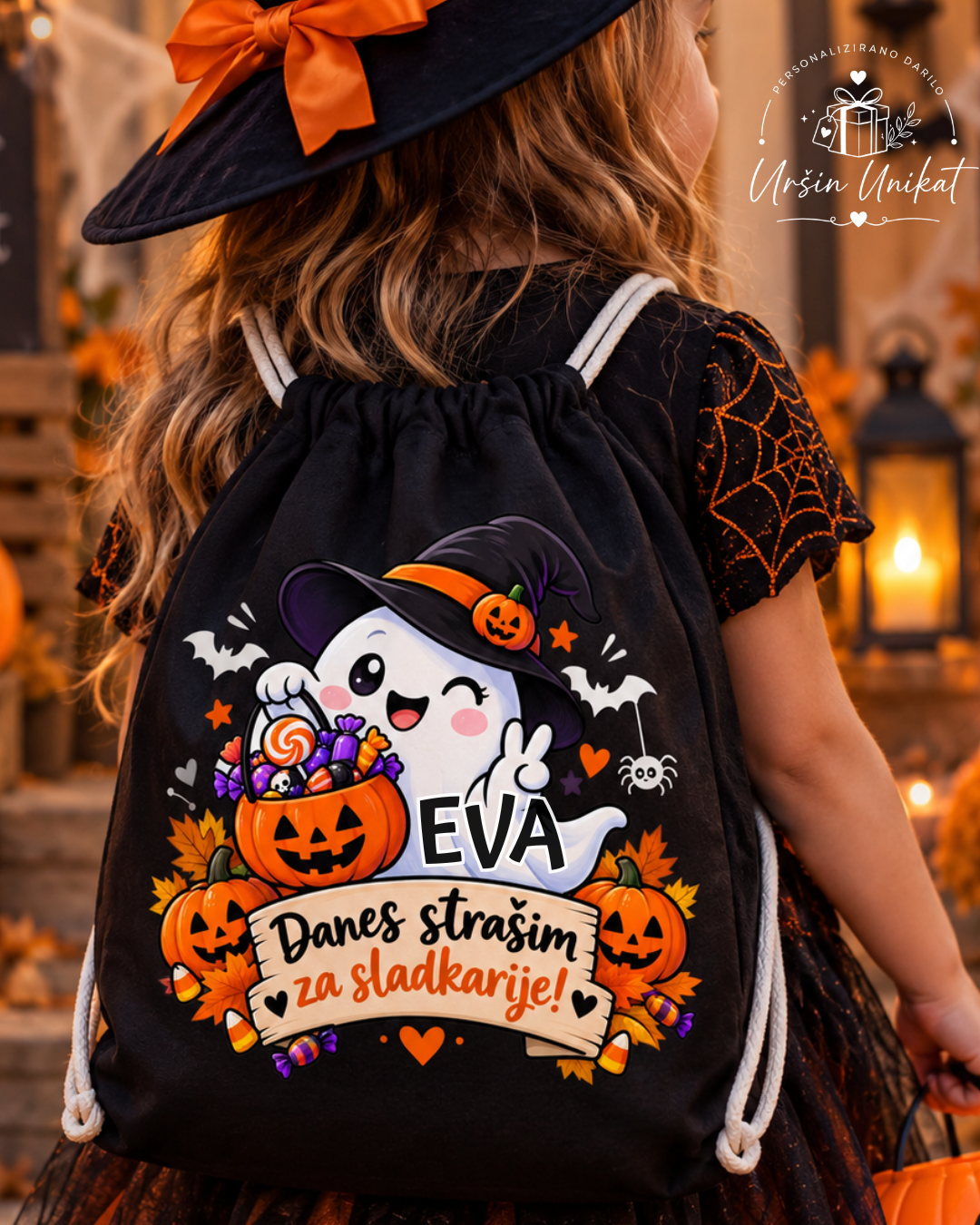 VREČA/NAHRBTNIK - “Danes strašim za sladkarije - duhec” - Haloween - Noč čarovnic
