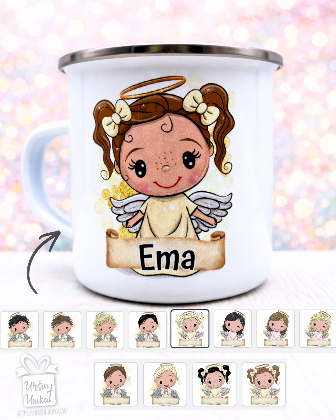 SKODELICA/JEKLENA STEKLENIČKA OZ FLAŠKA - ANGELČKI - oglej si več možnosti