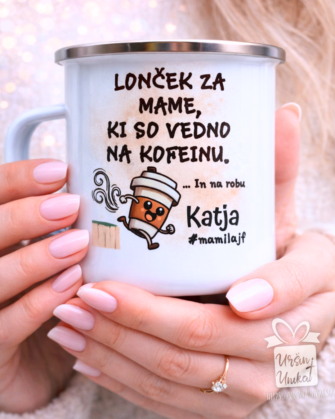 Emajliran LONČEK za mame - ki so vedno na kofeinu #mamilajf