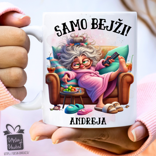 Emajlirana ali keramična skodelica “SAMO BEJŽI”