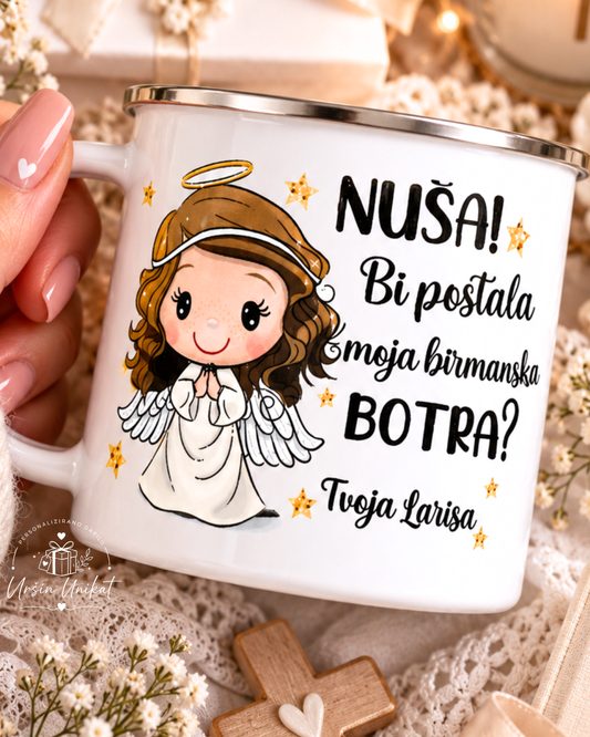 Emajlirana ali keramična skodelica - "Bi postala moja krstna/birmanska botra?" KLIKNI za več možnosti