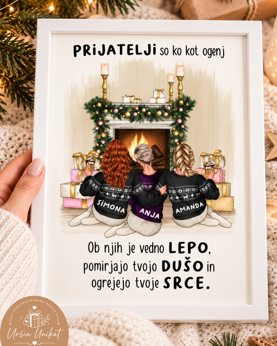 STENSKA GRAFIKA Božično darilo za prijateljico (bel okvir)