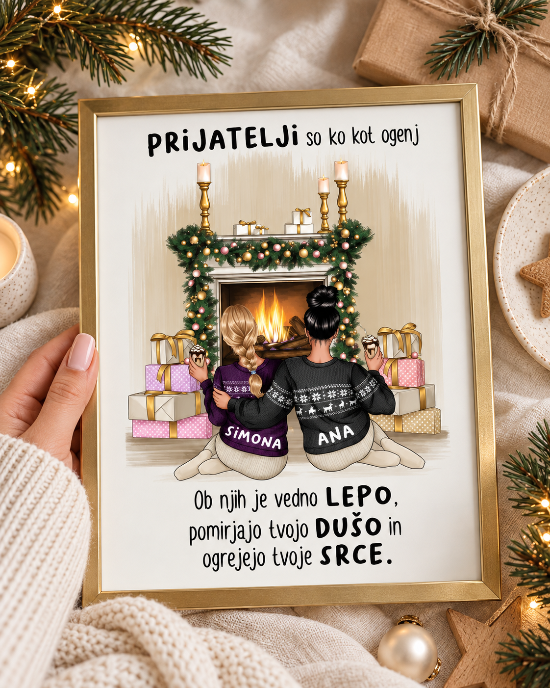 STENSKA GRAFIKA Božično darilo za prijateljico (bel okvir)