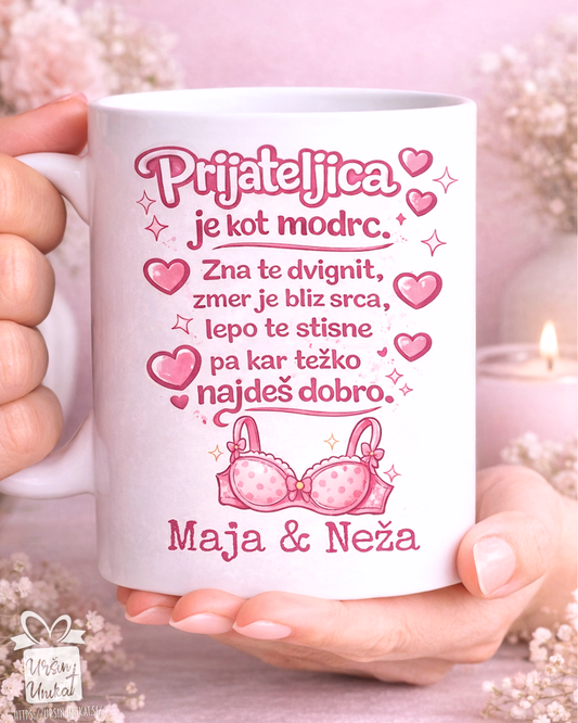 SKODELICA/FLAŠKA - Prijateljica je kot modrc - MODROST - smešno darilo za prijateljico