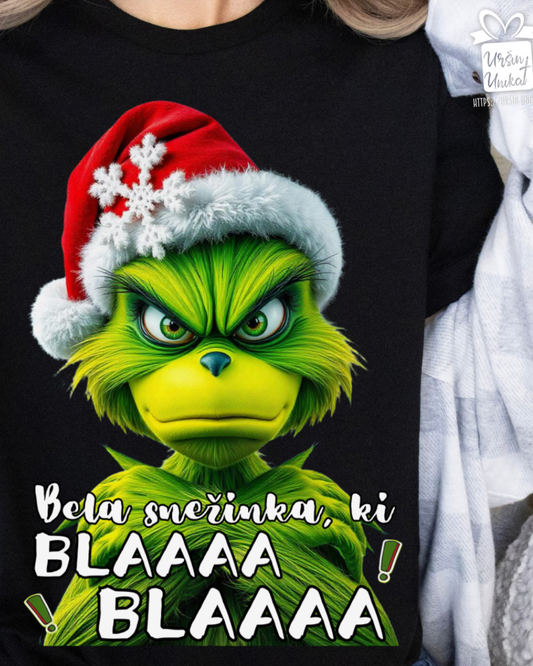 Bombažna majica " grinch - Bela snežinka" (črna majica)