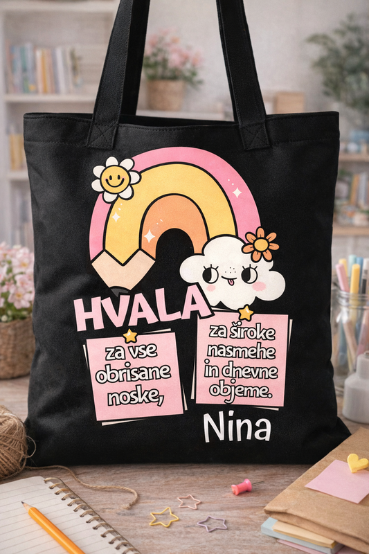 BOMBAŽNA VREČA - HVALA - darilo za vzgojiteljico