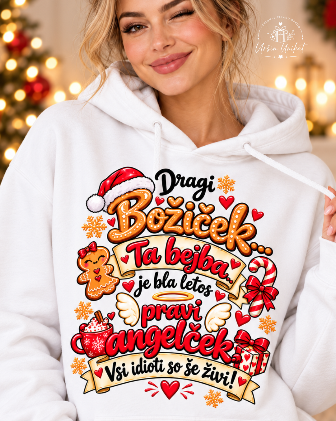 Majčka/hoodie Dragi Božiček - ta Bejba - | Uršin unikat