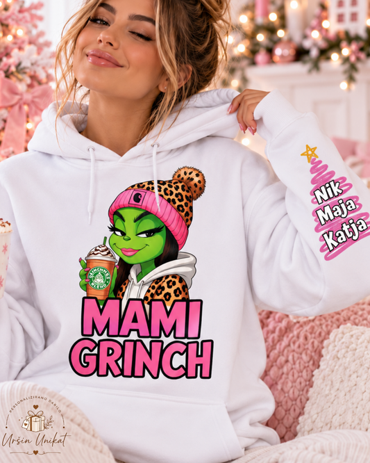 Hoodie/pulover: “MAMI GRINČ “ z imeni otrok - Božično darilo