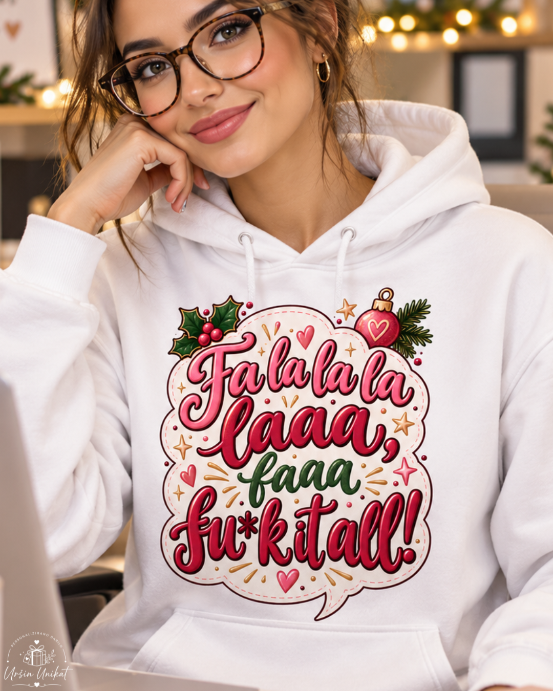Majčka/hoodie “Fa la la la” | Uršin unikat | smešno božično darilo