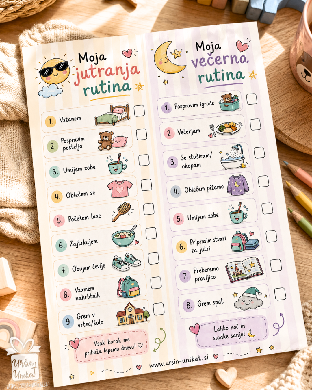 Jutranja&večerna rutina za otroka + sistem nagrad zvezdice - PDF - download