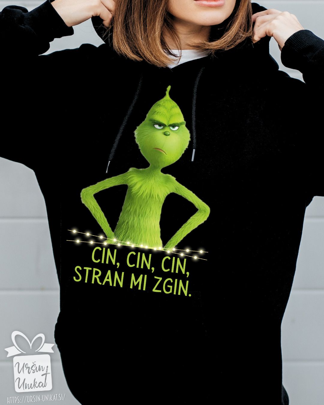 Hoodie/pulover: “CIN, CIN, CIN”- GRINCH - Smešno Božično darilo