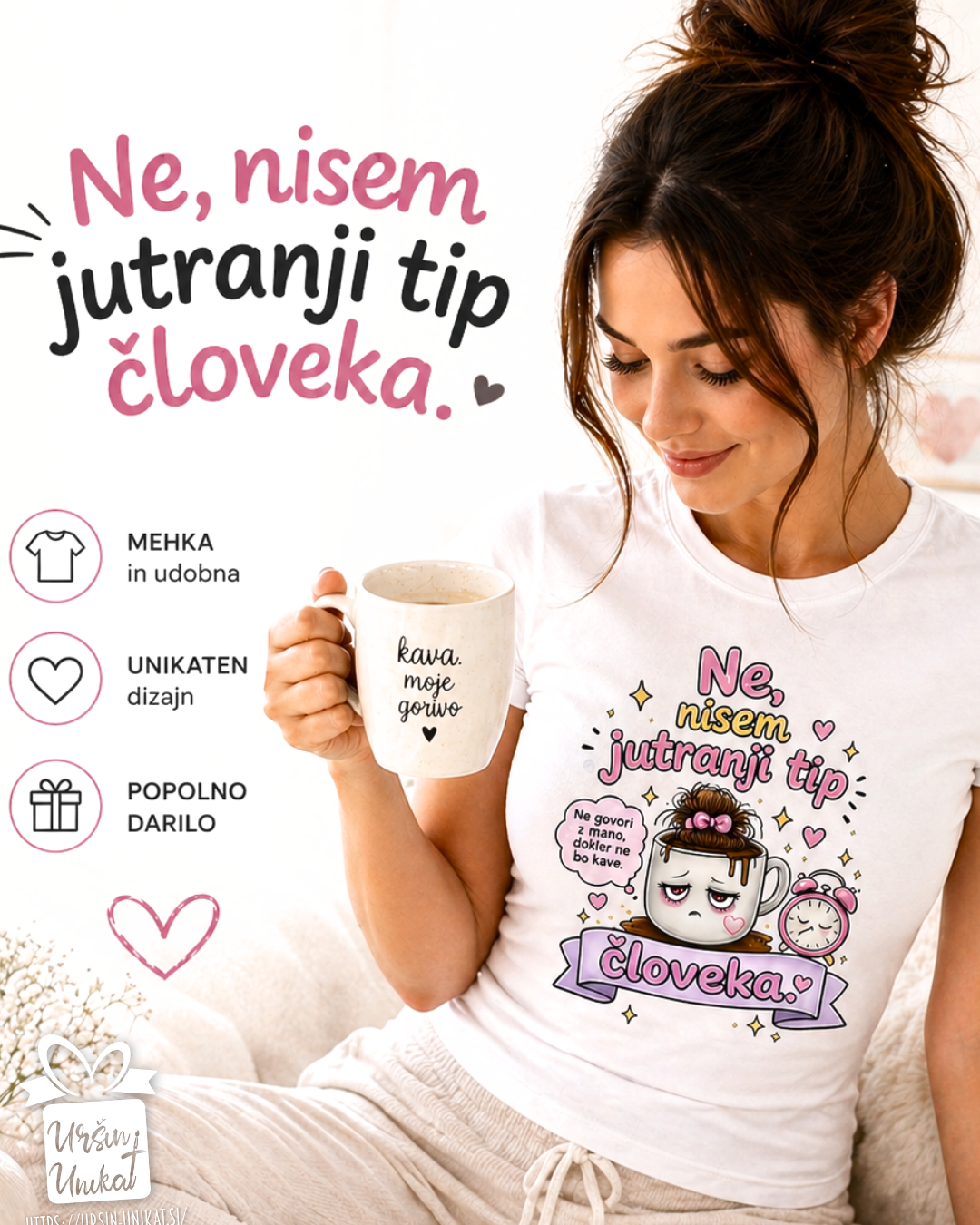 Bela Ženska majica ali bel hoodie “Nisem jutranji tip” - smešno darilo - modrosti