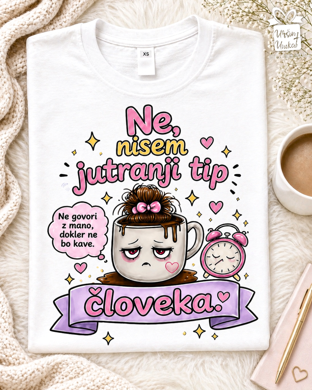 Bela Ženska majica ali bel hoodie “Nisem jutranji tip” - smešno darilo - modrosti