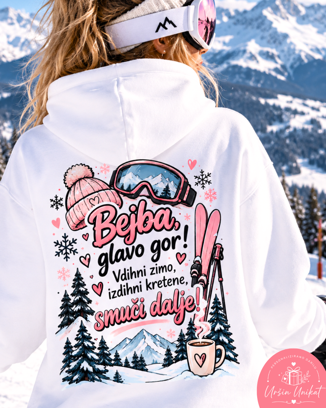 Majčka/hoodie “Bejba” - smuči dalje | Uršin unikat